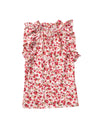 Red Floral Print Ruffled Mock Neck Sleeveless Top - XL
