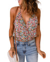 Multicolor Wrapped V Neck Floral Tank Crop Top - L