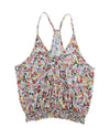 Multicolor Wrapped V Neck Floral Tank Crop Top - L