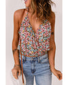 Multicolor Wrapped V Neck Floral Tank Crop Top - L