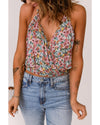 Multicolor Wrapped V Neck Floral Tank Crop Top - M