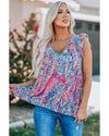 Boho Pattern Print Flounce V Neck Tank Top - L