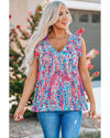 Boho Pattern Print Flounce V Neck Tank Top - L