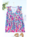 Boho Pattern Print Flounce V Neck Tank Top - M