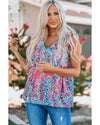 Boho Pattern Print Flounce V Neck Tank Top - M