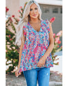 Boho Pattern Print Flounce V Neck Tank Top - M