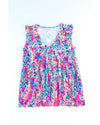 Boho Pattern Print Flounce V Neck Tank Top - M