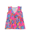 Rose Red Boho Pattern Print Flounce V Neck Tank Top - M