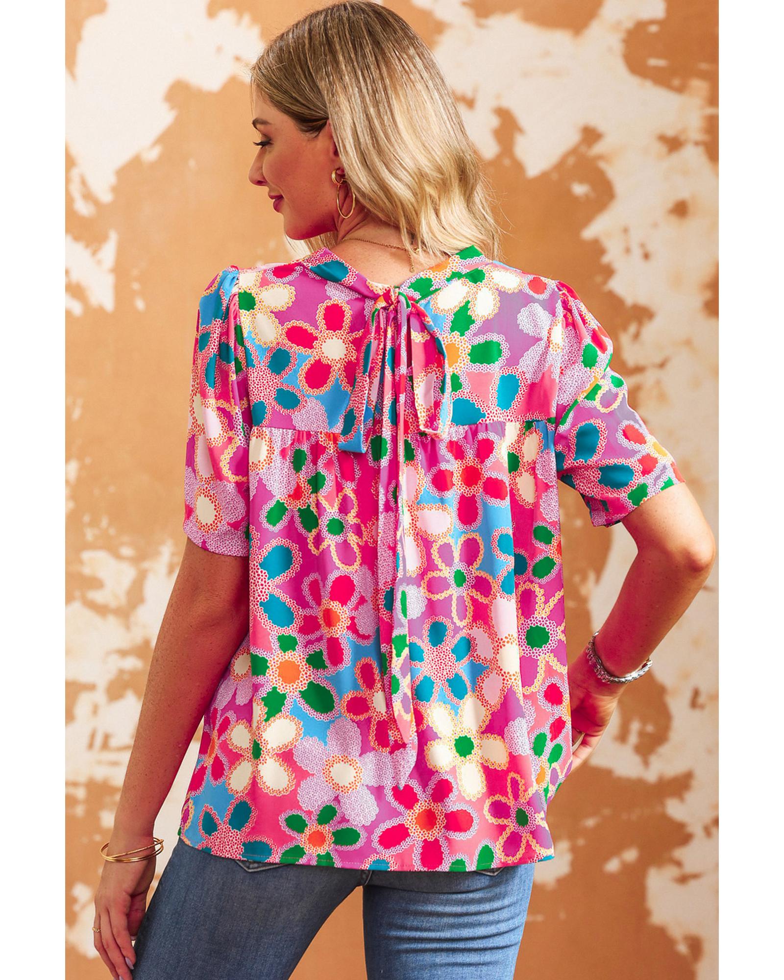 Azura Exchange Flower Print Puff Sleeve Top - XL