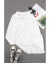 White Ribbed Zipper Sweatshirt and High Waist Shorts Set - XL