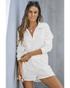 White Ribbed Zipper Sweatshirt and High Waist Shorts Set - XL
