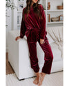 Fiery Red Solid Velvet Two Piece Lounge Set - XL