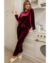 Fiery Red Solid Velvet Two Piece Lounge Set - XL