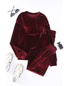 Fiery Red Solid Velvet Two Piece Lounge Set - XL