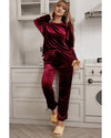 Fiery Red Solid Velvet Two Piece Lounge Set - XL