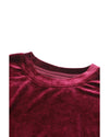 Fiery Red Solid Velvet Two Piece Lounge Set - XL