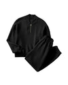 Black Plain Half Zip V Neck Ribbed Edge Loose Tracksuit - 2XL