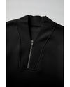 Black Plain Half Zip V Neck Ribbed Edge Loose Tracksuit - 2XL