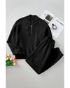 Black Plain Half Zip V Neck Ribbed Edge Loose Tracksuit - 2XL