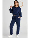 Navy Blue Ribbed Knit Cropped Hoodie and Drawstring Joggers Set - L
