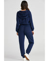 Navy Blue Ribbed Knit Cropped Hoodie and Drawstring Joggers Set - L