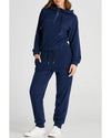 Navy Blue Ribbed Knit Cropped Hoodie and Drawstring Joggers Set - L