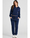Navy Blue Ribbed Knit Cropped Hoodie and Drawstring Joggers Set - L