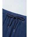 Navy Blue Ribbed Knit Cropped Hoodie and Drawstring Joggers Set - L