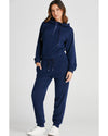 Navy Blue Ribbed Knit Cropped Hoodie and Drawstring Joggers Set - L