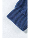 Navy Blue Ribbed Knit Cropped Hoodie and Drawstring Joggers Set - L