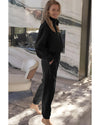 Black Half Zip up Pullover Active Top and Joggers Set - M