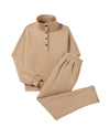 Parchment Solid Half Button Sweatshirt and High Waist Sweatpants Set - XL