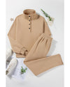 Parchment Solid Half Button Sweatshirt and High Waist Sweatpants Set - XL