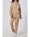 Parchment Solid Half Button Sweatshirt and High Waist Sweatpants Set - XL