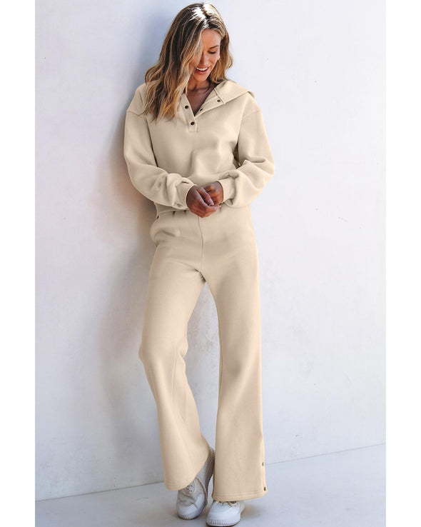 Parchment Solid Color Hoodie and High Waist Pants Two Piece Activewear - 2XL