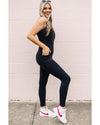 Black High Waist Backless Side Pockets Sports Jumpsuit - L