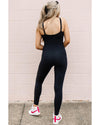 Black High Waist Backless Side Pockets Sports Jumpsuit - L