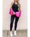 Black High Waist Backless Side Pockets Sports Jumpsuit - L