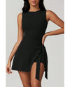 Black Sleeveless Knot Skirt Hem Sports Romper - L