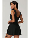 Black Sleeveless Knot Skirt Hem Sports Romper - L