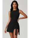 Black Sleeveless Knot Skirt Hem Sports Romper - L