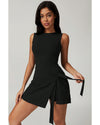 Black Sleeveless Knot Skirt Hem Sports Romper - M