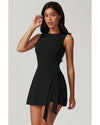 Black Sleeveless Knot Skirt Hem Sports Romper - M