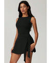 Black Sleeveless Knot Skirt Hem Sports Romper - M