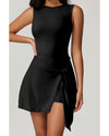 Black Sleeveless Knot Skirt Hem Sports Romper - M