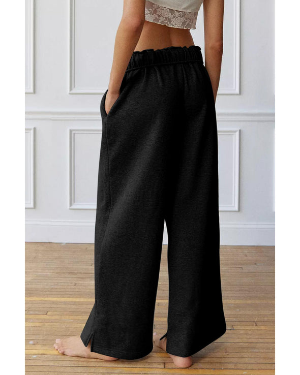 Black Elastic High Waist Drawstring Sweatpants - 2XL