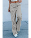 Light Grey Multi Pockets Lace-up High Waist Wide Leg Workout Pants - L