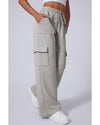 Light Grey Multi Pockets Lace-up High Waist Wide Leg Workout Pants - S