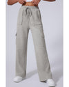 Light Grey Multi Pockets Lace-up High Waist Wide Leg Workout Pants - S