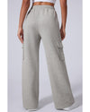 Light Grey Multi Pockets Lace-up High Waist Wide Leg Workout Pants - S